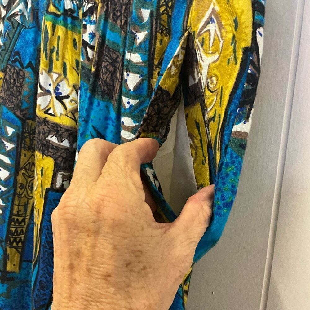 Happy Legs Womens Small Elastic Waist Pants Blue Abstract Print Hippie Pockets - Picture 3 of 8